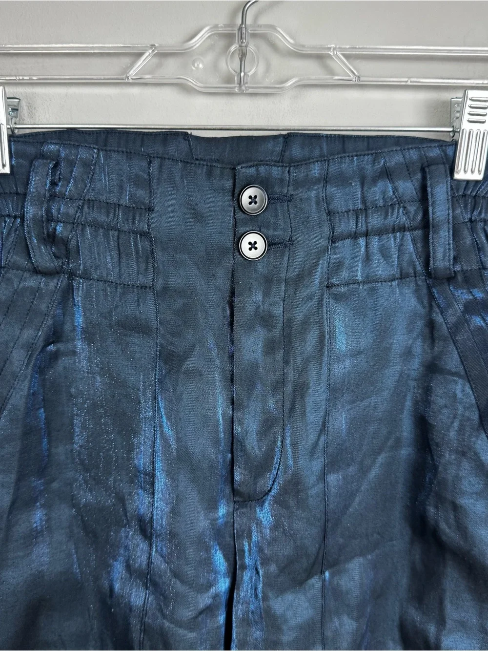 CURRENT AIR | Metallic Navy Blue High-Waist Paperbag Shorts Women’s Size Small